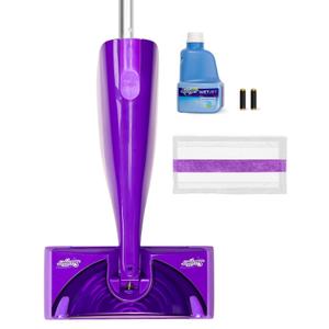 Swiffer WetJet Hardwood and Floor Spray Mop Cleaner Starter Kit, Includes: 1 Power Mop, 10 Pads, Cleaning Solution, Batteries