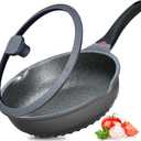 Vinchef Nonstick Skillet with Lid, 11In/5Qt Aluminum Deep Frying/Saute Pan with Lid and Heat Indicator, Anti Scratch and Anti Stain, Induction Compatible (11inch Black)