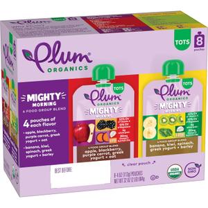 Variety Pack 8ct 4oz Pouch Mighty Morning Food Group Blend Tots - Apple, Blackberry, Purple, Carrot, Greek Yogurt, Oat + Banana, Kiwi, Spinach, Greek Yogurt, Barley (EXP 08/01/26)