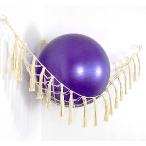 Exercise Ball Holder Yoga Ball Rack Corner Hanging Storage Net or Hammock for Fitness Ball Balance Ball Organizer Pregnancy Stability Ball Swiss Balance Ball for Yoga Studio and Gym (Cream)