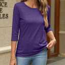 EADINVE Women's Casual 3/4 Sleeve T-Shirts Round Neck Cute Tunic Tops Basic Tees Blouses Loose Fit Pullover (Purple, L)