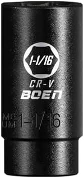 BOEN 1/2" Drive Deep Impact Socket,1-1/16 Inch Premium Socket,SAE,6 Point,Cr-V Steel with Laser Marking - Strong and Durable