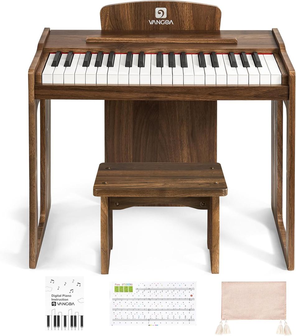 Vangoa Kids Piano Keyboard, 37 Keys Digital Piano for Kids, Music Educational Instrument Toy, Wood Piano for Girls and Boys, Dark Brown, 22*18*11.8inch