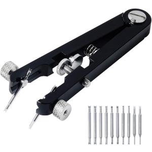Watch Spring Bar Plier Tool Set with Durable 10 Tips Pins, 6825 Spring Bar Tweezer Tool for Watch Wrist Bands Strap Removal Repair Fix Kit (Black)