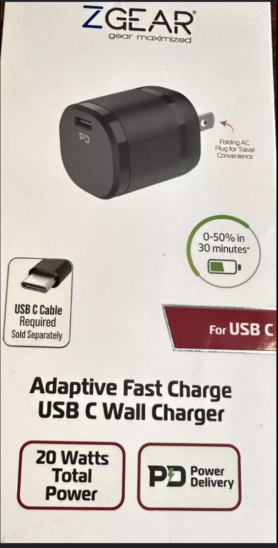 Z Gear USB-C Fast Wall Charger - 20 Watts