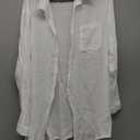 Bsubseach Women Long Sleeve Beach Shirt Blouses Bathing Suit Cover Up Button Down Collar (M, White)