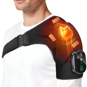 YUANBO Cordless Shoulder Heating Pad with Massager, Portable Shoulder Massager Wrap with 6 Timer & 3 Vibration with 6 Heat & Timer Modes Warmer for Men Women