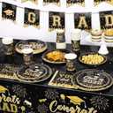 NatNarr Black and Gold Graduation Decorations 2026 Include Class Of 2026 Graduation Plates Napkins Cups Tablecloth Congrats Grad Banner for Middle College High School, 25 Guest