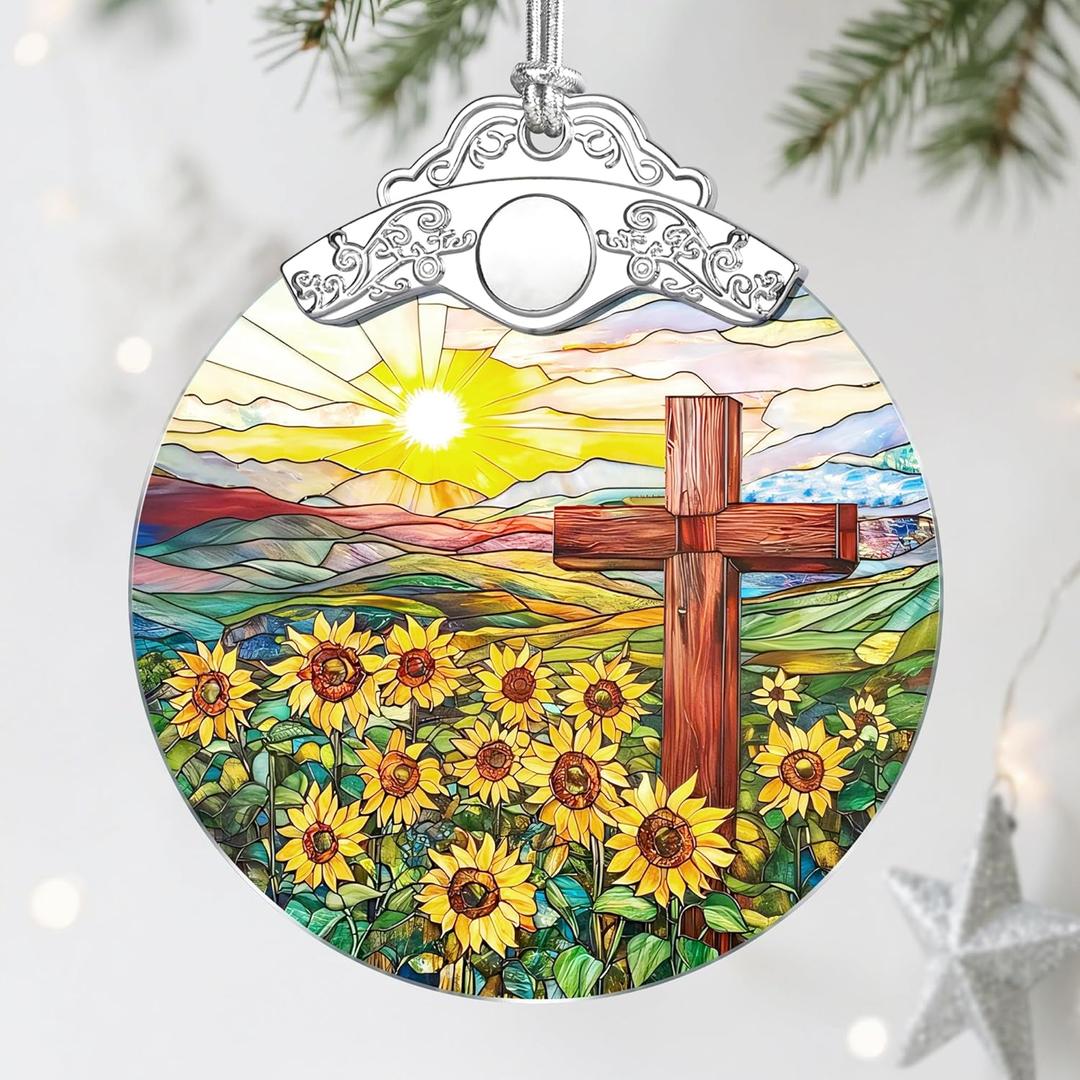 3 x Cross Ornament, Stained Glass Christmas Decorations, Christmas Ornaments for Tree, Holiday Ornament, Cross Gifts, Holiday Party Gifts, Gift Ideas & Xmas Gift