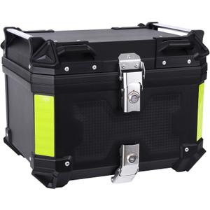 Motorcycle Top Case 45L Trunk Tail Box Bag Aluminum alloy handle with Leather Lining Anti-Theft With Double Lock Waterproof Dustproof Easy Installation with Universal Bracket Black, 12.6 x 16.5 x 14.9 inches