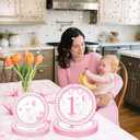 MEHOFOND 168pcs One Silly Goose Birthday Party Tableware Set for Girls, Silly Goose 1st Birthday Decorations Pink Gingham Plates and Napkins Sets for 24 Guests