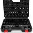 EMENTOL 109-Piece 3/8" Drive Socket Set, SAE (5/16"-15/16") & Metric (6mm-24mm), Deep & Shallow, with Ratchet Wrench, Extension Bars, Spark Plug Sockets, Universal Joint, Power Drill Adapter, Bits