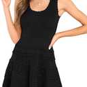 Fisoew Womens Summer Mini Dresses Casual Crewneck Knitted Crochet Hem Flowy Tank Sundress (Small, Black)