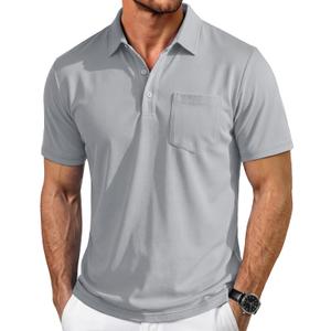 MAGCOMSEN Polo Shirts for Men Short Sleeve Collared Golf Shirt with Pocket Moisture Wicking Quick Dry Performance Polos (Gray), Size: Medium