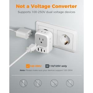 1 Pack European Plug Adapter USB C, TESSAN US to Europe Adapter 4 Outlets 3 USB Charger, Type C International Power Adaptor to Italy Spain France Portugal Iceland Germany, Europe Travel Essentials