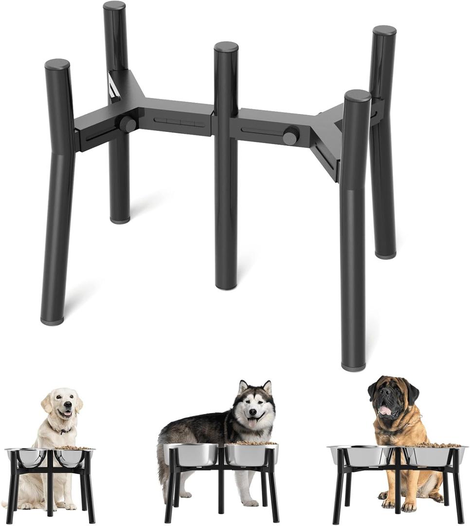 SHAINFUN Adjustable Dog Bowl Stand for Large & Medium Breeds, Raised Dog Food & Water Bowl Holder, Fits 7-10.6" Wide Bowls, 11" Tall, 2-in-1 Design Tall Dog Food Bowl Stand, Bowl Not Included