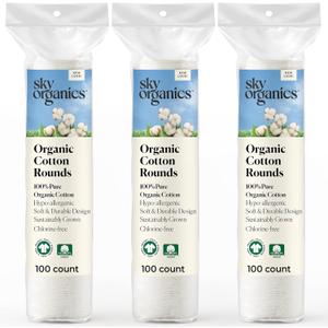 Sky Organics Organic Cotton Rounds for Sensitive Skin, 100% Pure GOTS Certified Organic for Beauty & Personal Care, 300 ct
