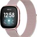 Compatible with Fitbit Versa 3/4 Bands, Rose Gold Stainless Steel Metal Mesh Band Bracelet Strap Replacement for Men & Women, Large