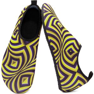 Metog Men Women Water Shoes Quick-Dry Aqua Socks Barefoot Slip-on for Beach Swim Sport Surf Yoga Exercise (9-9.5 Women/8.5-9 Men, Spiral Yellow)