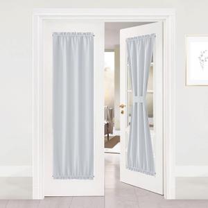 NICETOWN Greyish White Sidelight Door Panel - Room Darkening French Door Thermal Drapery for Privacy (25" Width x 72" Length, Platinum |Tie Back Included, 1 PC) (25"W x 72"L (Pack of 1))