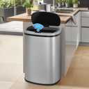 Dkeli 13 Gallon / 50L Kitchen Trash Can for Bathroom Bedroom Home Office Automatic Touch Free Stainless Steel High-Capacity Garbage Can with Lid Brushed Motion Sensor Waste Bin