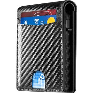 2026 Wallet for Men - RFID Blocking [Functional & Practical] Bifold Slim Minimalist Credit Card Holder Pop Up Wallet Metal Case with Cash Slot, Front Pocket with ID Window, Gift Boxed (Carbon Fiber)