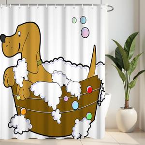 Funny Dog Shower Curtains for Bathroom, Waterproof Polyester Fabric Bathroom Curtains Washable Dog Shower Curtain Sets with 12 Pcs Hook, 72x72 Inch