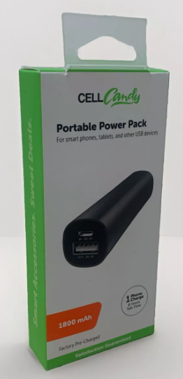 Cell Candy Portable Power Pack Smartphone 1800 mAh USB, Black
