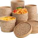LITOPAK 50 Pack 8 oz Paper Containers with Vented Lids, Kraft Paper Food Cups, Soup Containers Cups with Lids, Disposable Bowls for Hot Soup for Storing Food or Carrying Out