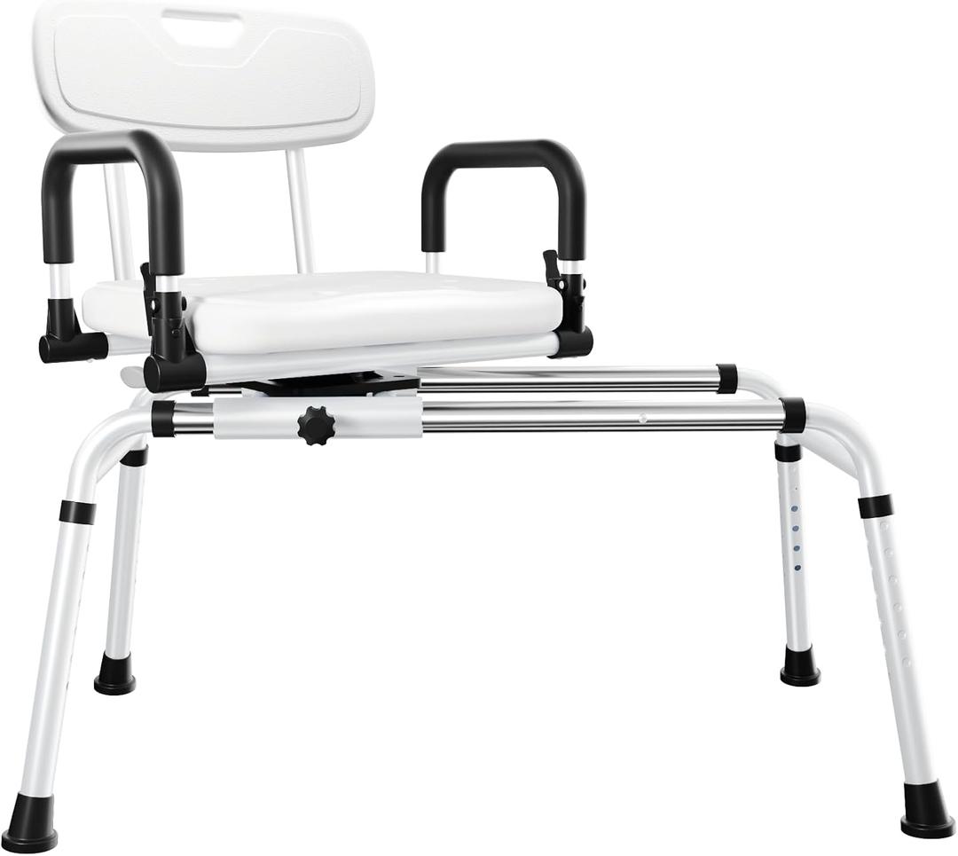 360 Sliding Shower Chair Tub Transfer with Swivel Seat, Height Adjustable, Pivoting Arms, 500 Lbs Capacity, for Elderly Disabled and Handicap for Bathtubs and Showers (X-Large)