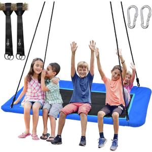 Trekassy 60" Extra Large Rectangle Tree Swing - Heavy Duty 700lb Capacity, Waterproof Platform for Kids & Adults with Complete Installation Kit & 2 Tree Straps - Blue (Patented)