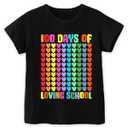 Kids Toddler Boys Girls 100 Days of School Shirt 100 Days of Loving School Colorful Love Hearts Short Sleeve T-Shirt (Black Love Hearts, 3-4T)