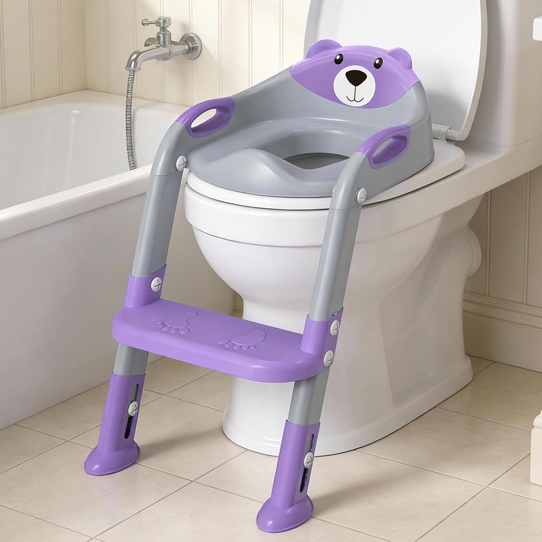 Potty Training Seat with Step Stool Ladder, Toddler Toilet Seat for Boys Girls, Adjustable 6 Heights Fits Round & Elongated Toilets, Anti-Slip Pads & Leak-Proof Guard