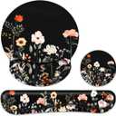 Ergonomic Mouse Pad with Wrist Rest and Keyboard Wrist Rest, Wrist Rest for Computer Keyboard, Easy Typing, Pain Relief, Black Mouse Pad with Wrist Support for Gaming,Office, Laptop, Garden Flowers