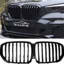 Front Grille Grill Single slats Compatible with 2019 2020 2021 2022 2023 X5 G05(Glossy Black Kidney Grill)