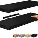 Floating Shelves for Wall, Wood Wall Storage (2 Pack, Black) | Clean invisible-bracket mounting for books, collectibles, bathroom decor, living rooms and home displays.
