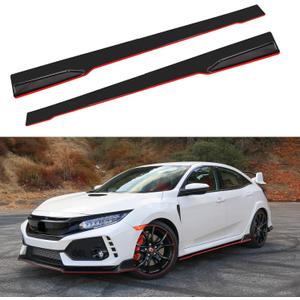 78-3/4" Universal Car Side Skirt 200CM Extension Rocker Panel Body Kit Lip Splitters, Black+Red Line