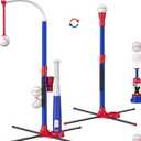 3-in-1 Baseball Set for Kids 3-5 - Tee Ball Stand, Hanging Tee, Ball Launcher and 6 Softballs - Adjustable Height, Indoor/Outdoor Sport Gifts for Boys Girls, Blue