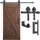 SMARTSTANDARD 6.6ft Heavy Duty Sliding Barn Door Hardware Kit, Black, (Whole Set Includes 1x Pull Handle Set & 1x Floor Guide) Fit 36"-40" Wide Door Panel (Big Industrial Wheel Hangers)