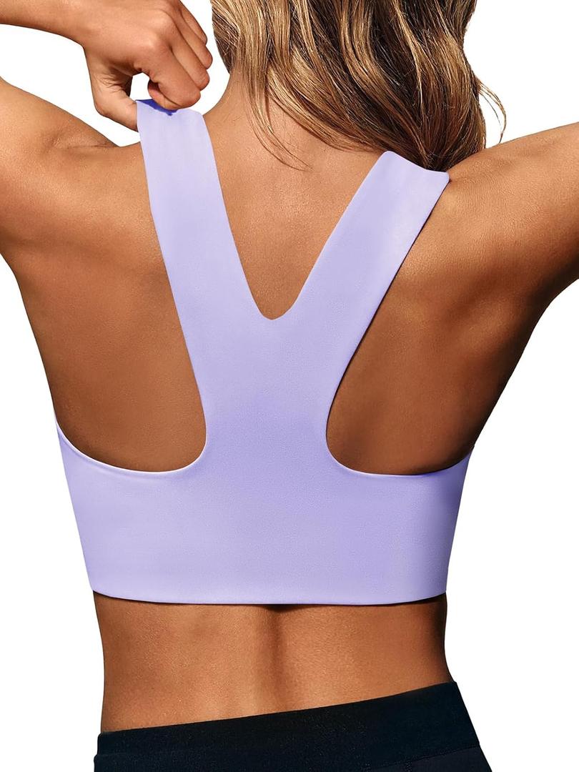 Aoysky Womens Buttery Soft Square Neck Sports Bras Compression Padded Longline Yoga Workout Running Crop Tops XS