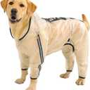 Olsa Dog Raincoat, Dog Hooded Slicker Poncho, 4 Legs Rain Jacket with Reflective Stripe, Water Proof Rain Snow Clothes with Hood for Small Medium Dogs (White)