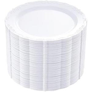DaYammi 60PCS White Plastic Plates, Heavy Duty White Disposable Premium 7.5inch Dessert Cake Salad Appetizer Plates Hard Plastic Platos Disposable for Party Wedding