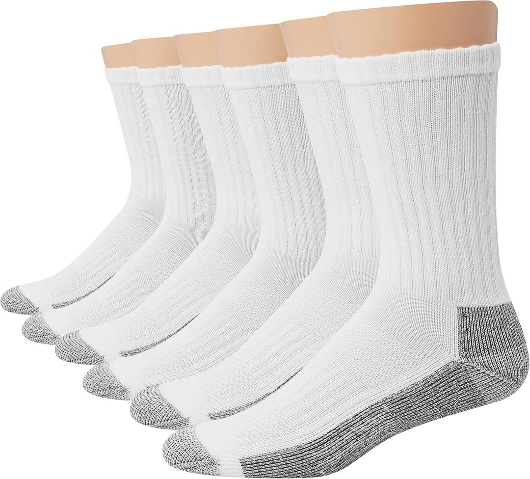 Hanes Men's Work Socks, Cushioned Crew Socks, Moisture-Wicking Socks & Odor Control, Black & White
