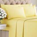 Queen Sheets Set 6 Piece - Bed Sheets Queen Size - Soft Hotel Luxury Bedding - Cooling, Comfy & Breathable - 1 Flat & 1 Fitted & 4 Pillowcases w/ Deep Pockets - Wrinkle Resistant & Fade Free - Yellow
