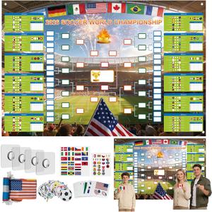 GAMSOD 2026 World Cup Schedule Poster 39x59 Inches Tournament Bracket Wall Chart with Reusable National Flags Sticker& Hooks, DIY Predict Game Results, Great Soccer Fan Gift for Game Day Party