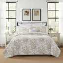 Laura Ashley - Queen Quilt Set, Reversible Cotton Bedding with Matching Shams, Home Decor for All Seasons (Bedford Mocha, Queen) (Bedford Brown/White)