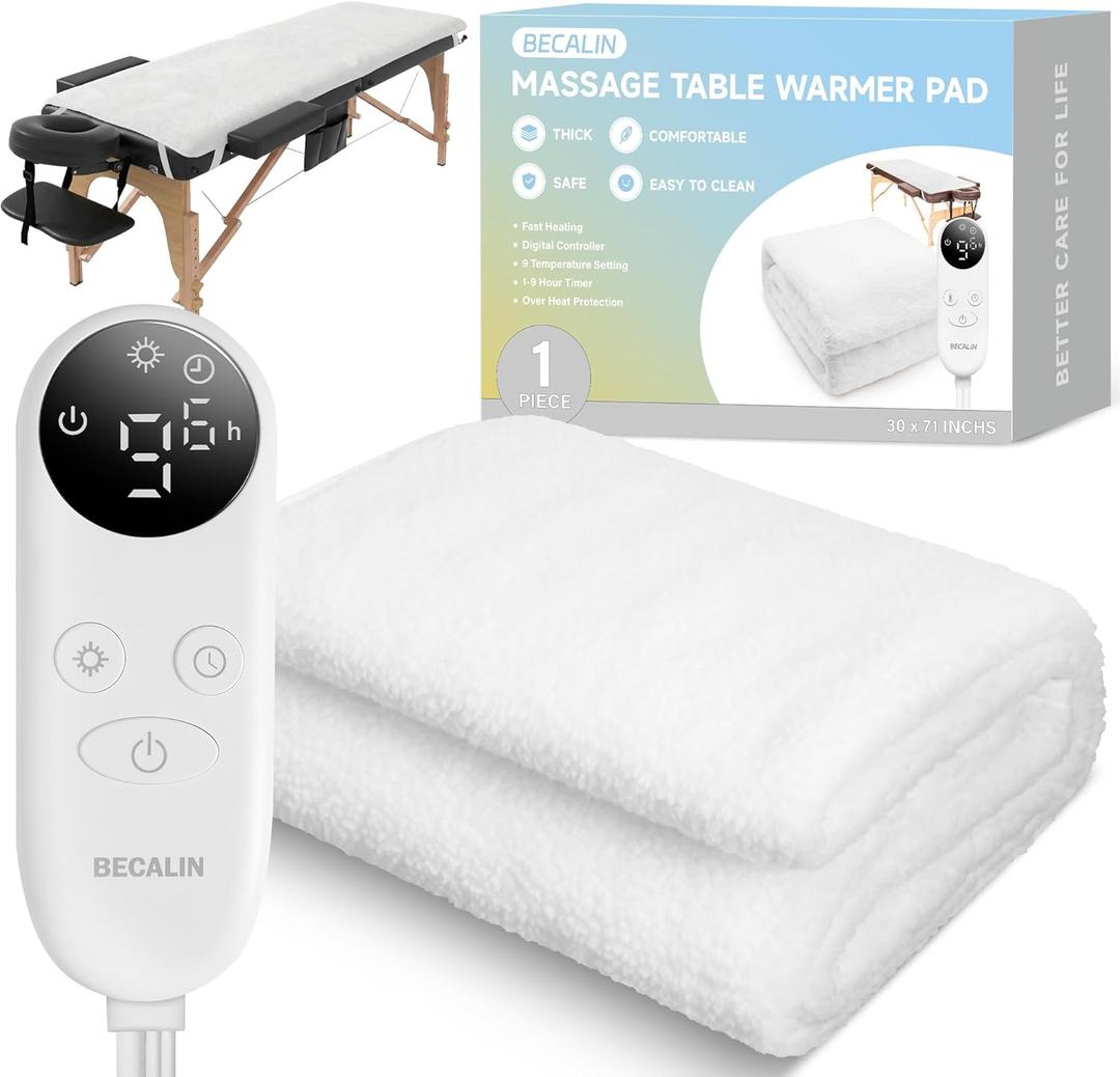 Massage Table Warmer Heating Pad Professional SPA Massage Bed Warmer with 9 Timer, 9 Heat Settings, Overheat Protection for Massage Bed & Spa, Thickened & Soft Fleece, 30" x 71"
