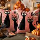 Halloween Black Cat Throw Pillow Covers 2 Pack, 18x18 Inch Double Sided Printed Linen Cushion Covers for Sofa Couch, Spooky Moon Stars Design Decorative Pillowcases for Fall Holiday Home Decor