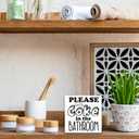 3 x Humorous Bathroom Wooden Block Plaque - White Tabletop Sign Decor - 5"x5" Public Bathroom Wood Block - Funny Desk Gifts Decoration & Supplies - A11