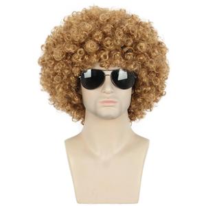Karlery Men Women Afro 70s 80s Short Curly Golden Rocker Party Wig California Halloween Costume Cosplay Wig